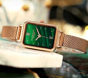Retro Green Dial Simple Temperament Womens Watch Quartz Stundents Watches Net Steel Belt and Genuine Leather Strap Speicial Design Delicate Girls Wristwatches
