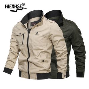 Homens Primavera Outono Casaco Militar Jaqueta de Algodão Windbreaker Piloto Casaco Exército 4X Bomber S Carga Flight Denim 211217