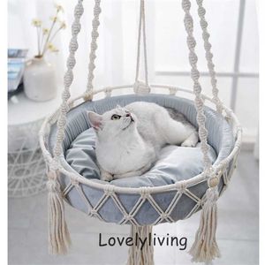 Janela Alta Macrame Sturdy Hanging Cat Hammock Brinquedo Penas Teaser Corrida Bola Cão Pet Cama Acessórios Acessórios 211111