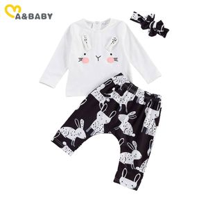 0-18M Autumn Infant Toddler born Baby Girl Clothing Set Cute Bunny Tops Pants Headband Outfits Easter Clothes 210515