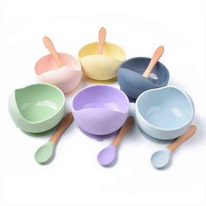 2Pcs/Set Safe Silicone Feeding Bowl with Suction Cup + Silicone Spoon BPA Free Food Feeding Bowl Set Toddler Kids Cutlery Set G1221