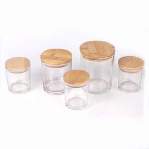 220ml 315ml 450ml empty clear glass candle jar with metal bamboo cork lid for candle making in bulk wholesale price ship by sea only