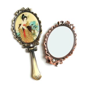 Hand held Makeup Mirrors Romantic Vintage Hand Hold Mirror Oval Cosmetic Hands Held Tool With Handle For Women CGY240
