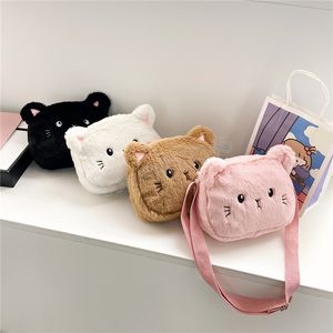 Cartoon Cat Baby Girls Crossbody Torby Śliczne Miękkie Pluszowe Torba Na Ramię Zima Moda Chłopcy Dzieci Furry Torebki Coin Torebka