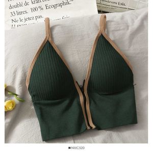 Koreanisches gestreiftes Crop-Top, schmale Passform, Spaghettiträger-Tanktop für Damen, integrierter BH, schulterfrei, ärmellos, vielseitiges Leibchen 210527