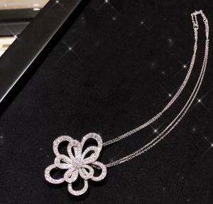 2021 Trend Europe Brand Pure 925 Sterling Silver Smycken För Kvinnor Lotus Blommor Neckalce Flower Pendant Luck Clover Sakura