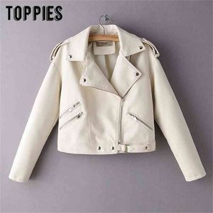 Мода белые розовые кожаные куртки женщины короткая куртка бомбардировщик пальто мотоцикл одеял abrigo mujer 210421