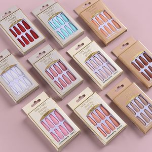 Colorful False Nails 24Pcs Box Detachable Fake Full Cover Nail Tips Ballerina Coffin Press Reusable DIY Manicure Tool