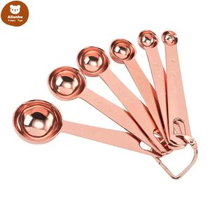 Ze Stali Nierdzewnej Miedź Łyżka Kuchnia Narzędzia do pieczenia Rose Gold Mear Spoons Cup 6 sztuk / Set WJY591