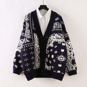 SuperAen Sweater Womens Loose Spring Autumn Thin Print Vintage V Neck Full Casual Knitted Jacket Cardigan