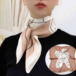 Neue 2022 Frauen Silk Schal Hijab Quadrat Stirnband Foulard Dame Schals Wraps Drucken Büro Kleine Neck Schals Kopftuch Bandana Y220419