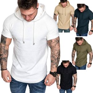 Camiseta masculina rugas raglan manga curta com capuz topshirts masculino exército casual esportes com capuz superior camisetas militares hip hop camiseta streetwear