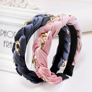 Europeisk och USA Fashion Girls Headbands Wide Flätade Twisted Chain Velvet Hårband för kvinnor Partihandel Hairs Tillbehör