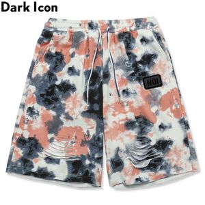 Tie Dye Ripped Shorts男性夏の弾性ウエストストレートメンズショーツカジュアルショーツ210603