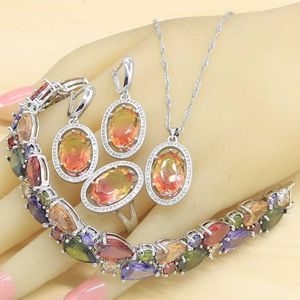 Set di gioielli in argento semiprezioso rosso sfumato per orecchini da donna, bracciale, anelli, collana, ciondolo, confezione regalo H1022