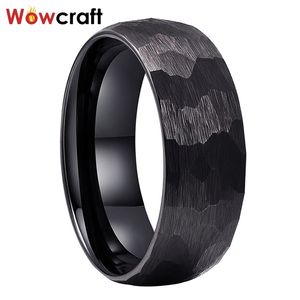 6mm 8mm Hammered Black/Rose/Gold/ Tungsten Carbide Rings for Men Women Wedding Ring Five Styles Brushed Finish Comfort Fit 211217