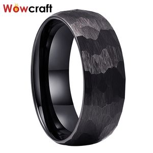 6mm 8mm Hammered Black / Rose / Guld / Tungsten Karbid Ringar För Män Kvinnor Bröllop Ring Fem Styles Borstat Finish Komfort Fit 211217