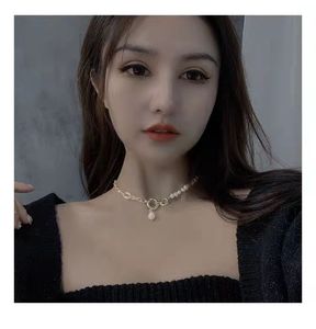 Wholesale real pearl and gold necklace for sale - Group buy Baroque Pearl classic Necklace In Real Gold Clavicle Chain Pearl Choker for Women Jewelry Gift Large and Luxurious