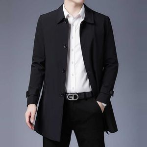 Mens Spring Coat Arrival Business Casual Black Khaki Giacca lunga da uomo Trench solido monopetto di alta qualità 211011