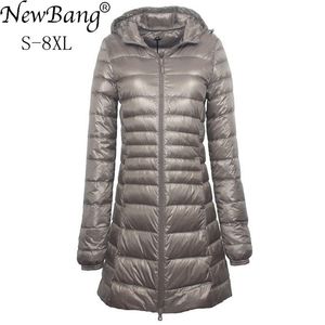 Bang 7XL 8XL PLUS Длинные пуховики Женщины зимний ультра-свет с пальто с капюшоном с капюшоном женский большой размер пальто 210923