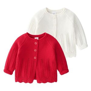 0-3 Jahre Baby Mädchen Reine Farbe Nette Strickjacke Mantel Kinder Kleidung Herbst Winter Gestrickte Kinder 210521