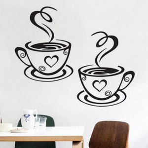 Kafe Mutfak Dekoru toptan satış-Duvar Çıkartmaları Kahve Fincanı Mutfak Cafe Sanat Çıkartmaları Ev Duvar Çıkartması Dekor Oturma Odası Dekorasyon