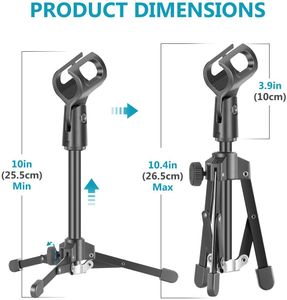 Mini Metal Foldable Desktop Tabletop Tripod Microphone Mic Stand with Mic Clip Holder, Durable Iron Construction