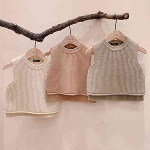 Höst Vinter Baby Boys Flickor Waistcoat Barnkläder Ärmlös Lös Väst Barn Tjocken Sticka 210429