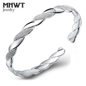 MNWTシルバージュエリーブレスレット用女性用曇りの銀色のメッキバングルオープンデザインサイズ調節可能なウォメのブレスレットQ0719