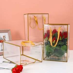 Transparente, wasserdichte Blumenbeutel, Geschenkpapier, durchsichtige Partybevorzugungspakete aus Kunststoff mit Griffen