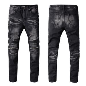 Moda Men's Long Calças Desiger Retalhos de Alta Qualidade Rasgado Black Demin Calças Calças Streetwear para Homens