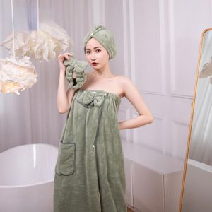 Handduk Coral Fleece Bath Dress Hairband Gift Set Soft and Absorbent Without Shed Hair Bow Tube Top Dry Cap