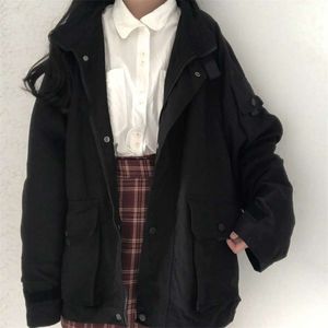 Japanese winter Ulzzang punk women's fashion solid color long-sleeved jacket punk ins Vintage chic Harajuku jacket 210928