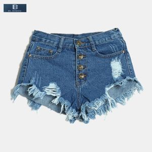 [EL BARCO] 2021 Rapped Loch Sexy Frauen Sommer Denim Shorts Jeans Baumwolle Hohe Taille Blau Schwarz Weiß Rosa weibliche Beiläufige Kurze frauen