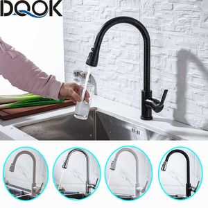 Kitchen Faucet Blacked Single Handle Pull Down White Kitchen Tap Single Hole Brushed Nickle Faucets Water Mixer Tap 210724