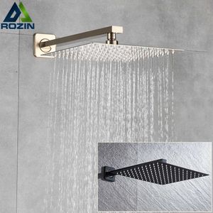 Rozin Brushed Golden Rainfall Shower Head Bathroom 8/10/12" Ultrathin Style Top Shower Head with Wall Mounted Shower Arm 210724