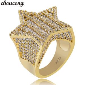 Choucong Star Masculino Anel Hiphop Pave AAAA CZ 925 Sterling Silver Anniversary Banda Anéis para Homens Rocha de Jóias Gelado