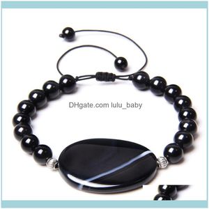 Beaded Jewelrybeaded Strands Slice Agat Charm Bracelets Men Fengshui Smooth Black Onyx Stone Beads Bracelet For Women Vintag Woven Pulsera