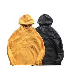 Wholesale yellow men coat resale online - Autumn half zipper men camping jackets fashion long sleeve windproof designer jackets for men casual black yellow men wind coats