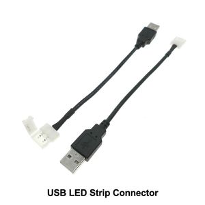 Conector de tira LED USB 2PIN 8mm 10mm para 5V Conectar cabo para listra de luz com soquete do tipo plug