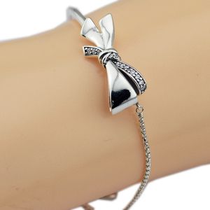 Rensa CZ strålande båge Original 925 Sterling Silver Kvinnor Charm Smycken Crystal Chain Armband