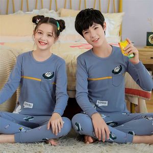 Teens Pajamas Long Sleeve Cotton Pyjamas Kids Clothes Sets Cartoon Big Boy Sleepwear Cute For Girls 10 12 14 16 18 Years 211130