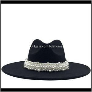 Caps Hats, Scarves & Gloves Fashion Aessories Drop Delivery 2021 Women Wide Imitation Wool Felt Fedora Simple British Style Super Big Brim Pa