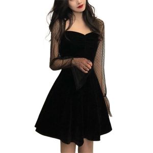Black Dress Lace Sexy Gothic Vintage Women Elegant Evening Party Club A line Puff sleeve Vestidos dress elegant 210520