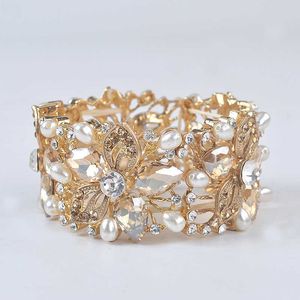 Braccialetti di lusso con perle di cristallo color champagne Bracciale con braccialetti indiani di grande elasticità ampia Regali per donne Accessori Q0720