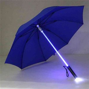 Plaströd regn genomskinlig LED paraply Män Kvinnor Blinkar på natthållare Vattentät Vindtäta Paraplyer för vandring 210721