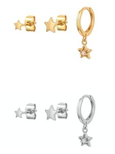 Stud Sterling Silver Small Piercing Earrings Set Retro Zircon Star Diamond Cartilage Hoops Huggie Aretes Jewels