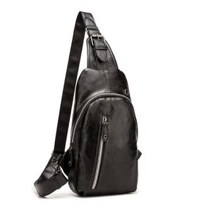 Män Crossbody Bags Crazy Horse Chest Bags läder Bages Retro Mäns Zip Pocket Short Travel Bag