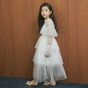Nowy 2021 Wiosna Summer Stars cekiny dziewczyny sukienka koronki księżniczka suknia matka i córka piękne ubrania, # 3995 q0716