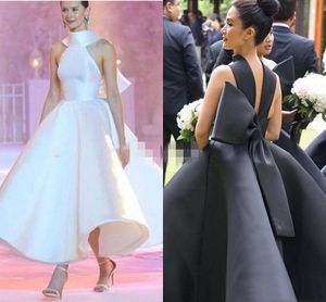 Elegant Black White Ball Gown Prom Dresses Pleats Ankle Length Sleeveless Special Occasion Dress Sexy Open Back Satin Formal Evening Gowns 2021 Vestidos